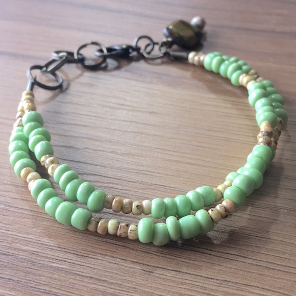 Lime Green Double Strand Ladies Beaded Bracelet, Handmade Ladies Bracelet - Picture 5 of 8